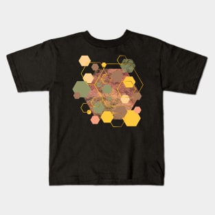 Green, olive, yellow, dusty pink, pink, brown and gold geometric hexagons Kids T-Shirt